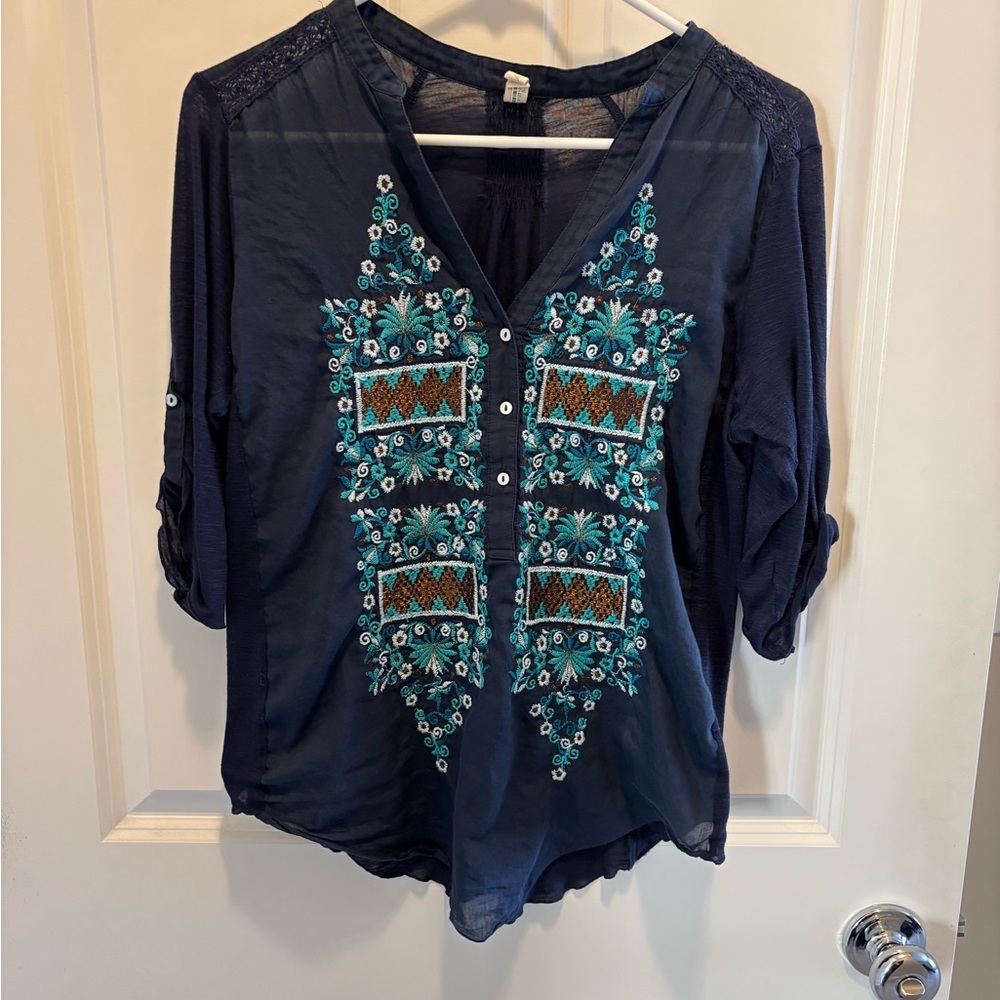 Navy Embroidered Blouse